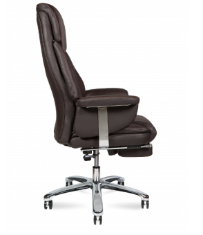 Кресло ПАРЛАМЕНТ (металл.крестовина + хром / черная кожа, до 120кг, мультиблок) Темно-коричневый