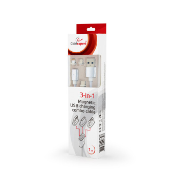Кабель магнитный USB-A - microUSB+Lightning+USB-C, 1.0м, Cablexpert, магнитный, Серый