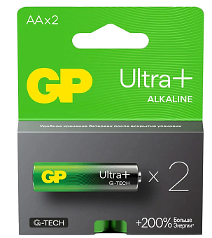 Элемент питания AA, 1.5V,  2шт, GP Ultra Plus Alkaline G-Tech (щелочные)