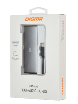 Концентратор USB-C - 4-port USB2.0, Digma HUB-4U2.0-UC-DS, серебристый