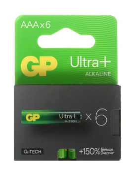 Элемент питания AAA, 1.5V,  6шт, GP Ultra Plus Alkaline G-Tech (щелочные)