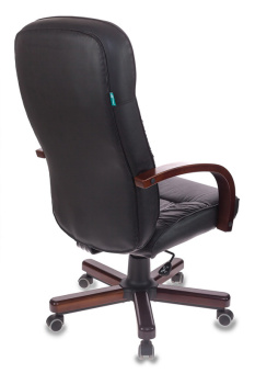 Кресло Бюрократ T-9908/WALNUT (кожа, мех. качания, крест. металл/дерево, до 120 кг) Черный