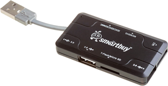 Концентратор USB-A - 3-port USB2.0 + Картридер, Smartbuy SBRH-750-K, черный