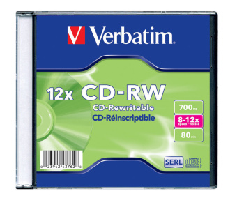 Диск CD-RW 700 Mb Verbatim 8-12x Slim Color Case