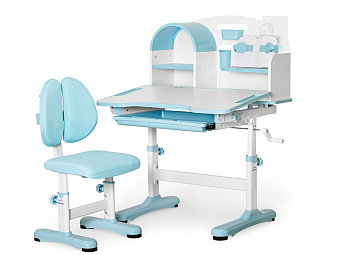 Стол Mealux Ergokids Fresco XL blue (ш77 х г43-60 х в52-75, стул в комплекте) бело-синий