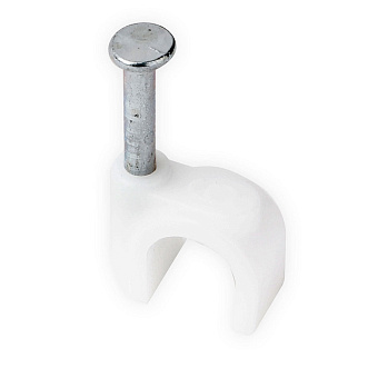 Хомуты-липучки Скобы пластиковые с гвоздем для круглых кабелей и проводов SN-5x6  5x6 мм, 100 шт., белые