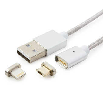 Кабель магнитный USB-A - microUSB+Lightning, 1.0м, Cablexpert, магнитный, Серый