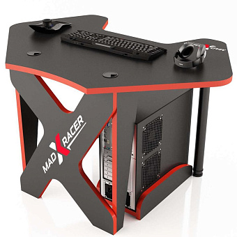 Стол компьютерный MaDXRacer PILOT GTC12 "1260х845х750" черный, кромка красная