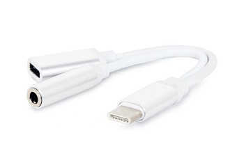 Кабель-переходник USB-C (m)  --  Jack3.5 (f), Cablexpert CCA-UC3.5F-02-W 0.15m