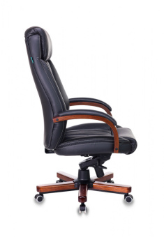 Кресло Бюрократ T-9922 WALNUT (кожа, мех. качания, крест. металл/дерево, до 200 кг) Черный