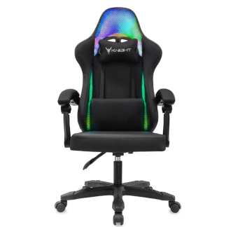 Кресло Knight Wolf RGB (ткань, фиксация наклона спинки в любом полож., крестов. пластик, до 120 кг) черный