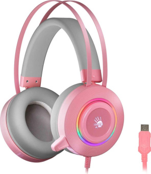 Наушники проводные A4Tech Bloody G521 (микрофон, 20 - 20 000 Гц, 105дБ, подсветка, USB, 2.3м) розовый