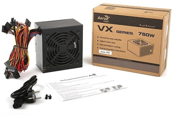 Блок питания 750W Aerocool VX Plus 750 (120mm, 24+8pin, 2*8pin, 6*Sata, 3*IDE)