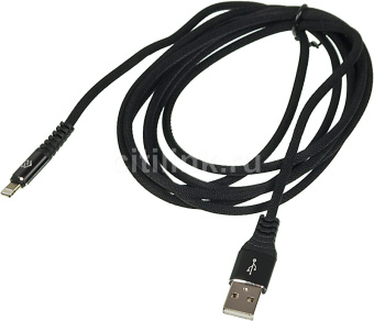 Кабель USB-A < - > Lightning, 2.0м, Digma Black (тканевая оплетка)