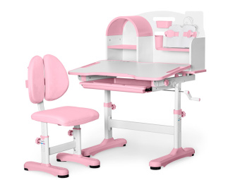 Стол Mealux Ergokids Fresco XL pink (ш77 х г43-60 х в52-75, стул в комплекте) бело-розовый