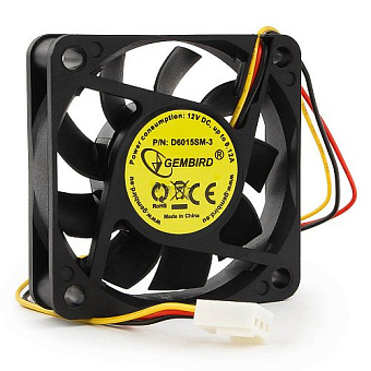 Вентилятор для корпуса 60mm Gembird D6015SM-3 (3pin, 60х60x15, 4000об/мин, 25дБ, провод 25cm)