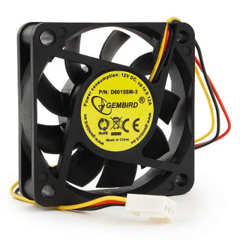 Вентилятор для корпуса 60mm Gembird D6015SM-3 (3pin, 60х60x15, 4000об/мин, 25дБ, провод 25cm)