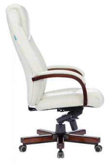 Кресло Бюрократ T-9923 WALNUT (кожа, мех. качания, крест. металл/дерево, до 200 кг) Слоновая кость