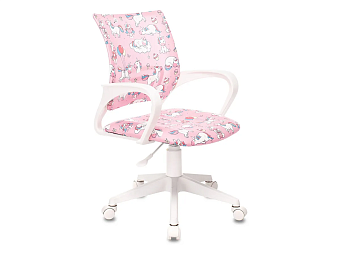 Кресло Бюрократ BUROKIDS 1 W (ткань, без мех. качания, крест. пластик, до 120 кг) Розовый, единороги