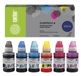 Чернила CACTUS CS-EPT6731-6, для Epson, 6x100мл, под T6731/T6732/T6733/T6734/T6735/T6736