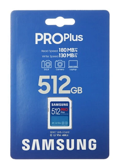 Карта памяти SD 512Gb Samsung PRO Plus Class 10, A2, V30, UHS-I (U3) 180 | 130 МБ/с