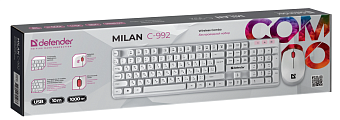 Комплект беспроводной (клавиатура+мышь) Defender Milan C-992 белый