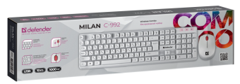 Комплект беспроводной (клавиатура+мышь) Defender Milan C-992 белый