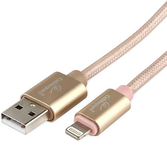 Кабель USB-A < - > Lightning, 1.8м, Cablexpert, армированная оплетка, 3A, золото
