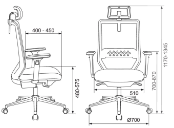 Кресло Бюрократ MC-612N-H (сетка/ткань, мех. качания, крест. металл хром, до 120 кг) Черный