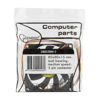 Вентилятор для корпуса 80mm Gembird D8015BM-3 (3pin, 80x80x15мм, 27дБ, 2600об/мин, провод 30cm)