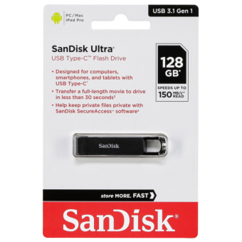 Флешка 128Gb SanDisk CZ460 Ultra Type-C, USB Type-C, Black
