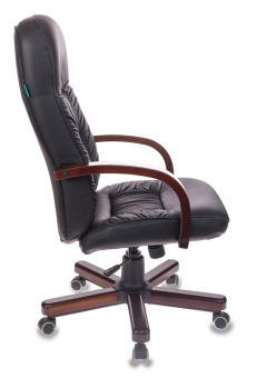 Кресло Бюрократ T-9908/WALNUT (кожа, мех. качания, крест. металл/дерево, до 120 кг) Черный