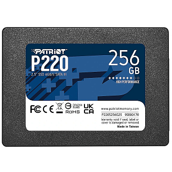 Накопитель SSD SATA 256Gb Patriot P220 (TLC, 550/490 Мбайт/сек, 120 TBW)