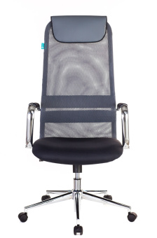 Кресло Бюрократ KB-9N (сетка/ткань, мех. качания, подлокотники и крест. металл хром, до 120 кг) Серый