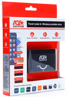 Внешний картридер USB2.0 Agestar WPRS1 microUSB, SD, USB, LAN, Wi-Fi, 1200мАч, черный
