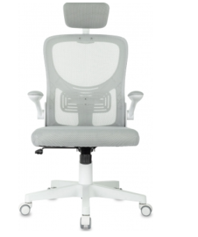 Кресло Бюрократ MC-W101-H (сетка/ткань, мех. качания, крест. пластик, с подголов., до 120 кг) Cветло-серый