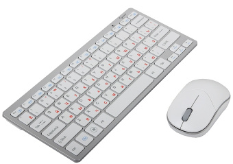 Комплект беспроводной (клавиатура+мышь) Gembird KBS-7001 Wireless (ножничный (бесшумный) механизм, красная кириллица, до 10м) белый