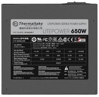 Блок питания 650W Thermaltake Litepower (120mm, 24+8pin, 2*8pin, 5*Sata, 6*IDE)