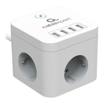 Сетевой фильтр Cablexpert Cube CUBE-3-U4-W-1.5, 3р, 10А, 4хUSB, 1.5м, белый