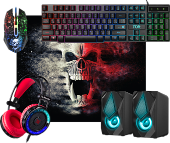 Игровой набор Defender Tor MHP-127 (клавиатура, мышь, гарнитура, акустика и коврик)