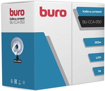 Кабель витая пара внутренний 4 пары UTP кат.5e (100м) Buro solid CCA, серый