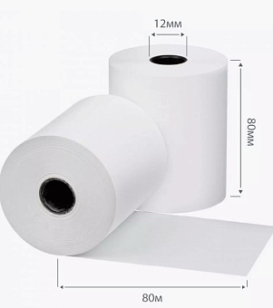 Чековая лента термобумага 80 мм (длина 80 м, втулка 12 мм Cactus