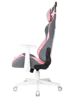 Кресло Knight Catzy (экокожа, мех. качания, крестов. пластик, до 120 кг) серый/розовый