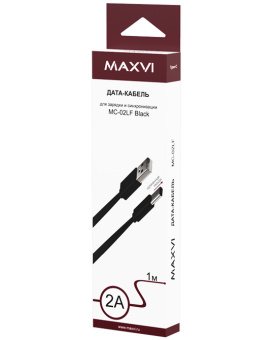 Кабель USB-A < - > USB-C, 1.0м, Maxvi MC-02LF плоский, удлиненный разъем, черный