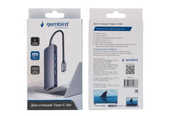 Док-станция USB-C - 5-port USB3.0, Gembird UHB-D1 17 см, алюминий