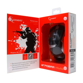 Мышь проводная Gembird MG-520 Gaming 3200dpi Подсветка USB черный