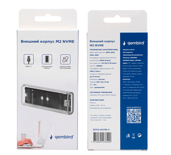 Внешний контейнер USB3.0 -> M2 NVME, Gembird EEM2-NVME-2 прозрачный