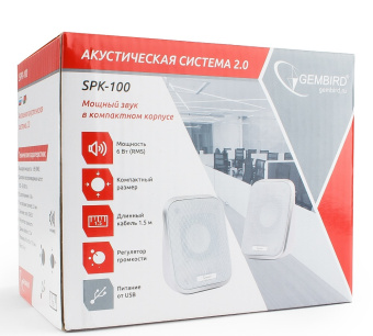 Акустическая система Gembird SPK-100 (2x3W, питание от USB) белый