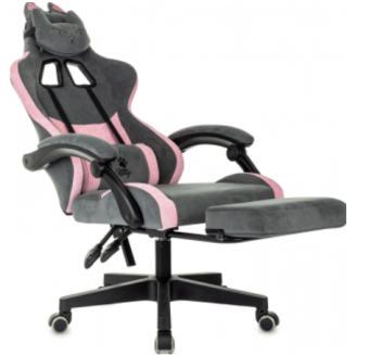Кресло Knight Kitty/F Fabric серый/розовый крестов. пластик подст.для ног
