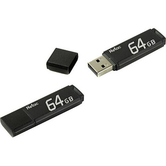 Флешка .64Gb Netac U351 USB2.0 с колпачком, металлическая, чёрный